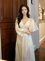 Robe de nuit sexy de style français, ensemble deux pièces pour femmes, longueur mi-mollet, nouvelle arrivée printemps/été, satin polyester terylène