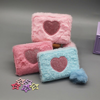 Porte-monnaie en peluche amour broderie fermeture éclair portefeuille court argent pochette broderie ID sac porte-passeport