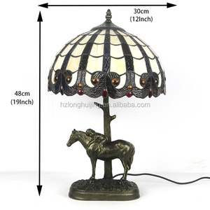 LongHuiJing Stained Glass <b>Lamp</b> Tiffany Home <b>Table</b> <b>Lamps</b> With Resin Horse <b>Base</b> Creative Handcrafted Desk Lights - Product Image 3