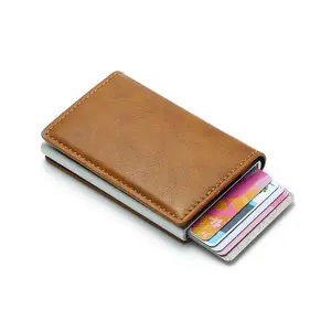 Pemegang promosi kartu Bank pemegang dompet RFID kulit penjepit uang Mini bisnis kartu kredit mewah