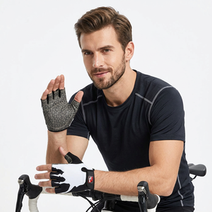 Gants de cyclisme sportifs personnalisés, demi-doigts, haute qualité, réglables, avec paume rembourrée en gel pour la sécurité des mains, en cuir, unisexes, pour la conduite en extérieur PK - Product Image 1