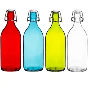 碳酸饮料发酵水开菲尔澄清酿造16盎司玻璃摇摆顶瓶透明格罗施瓶带翻盖