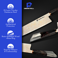 Fournitures d'usine, couteaux de chef japonais Nakiri super tranchants en VG10, couteau de chef Damas de 7 pouces pour la cuisine