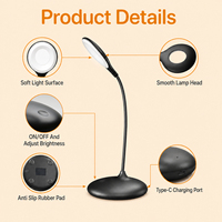 Lampe de table LED moderne à commande tactile, lumière ambrée 3W, alimentée par piles, fonction de gradation progressive, lampe de lecture décorative