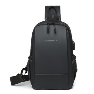 Bolso de Pecho de un Solo Hombro Moderno y a la Moda para Hombre, Gran Capacidad, Multifuncional, Logotipo Personalizado, PU Impermeable, Cierre de Cremallera, USB, Verano - Product Image 4