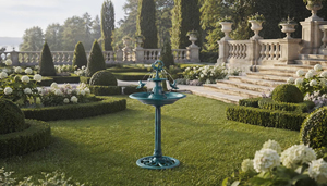 Fontaine d'eau extérieure solaire écologique Verdigris à plusieurs niveaux, avec <span class=keywords><strong>statue</strong></span> de fille sous un parapluie, en résine résistante aux intempéries, sur piédestal, pour <span class=keywords><strong>jardin</strong></span> et bain d'oiseaux - Product Image 3