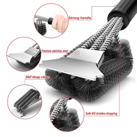 Brosse et grattoir de nettoyage pour barbecue en acier inoxydable réutilisables, faciles à nettoyer, avec manche en plastique, pour barbecue extérieur – Vente chaude