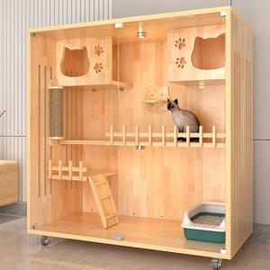 宠物工厂定制设计多层豪华实木宠物屋猫别墅屋 - Product Image 1