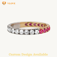 Cincin Berlian Igi Lab Eternity Ring Eternity Band Ring Emas 18k Berlian Buatan Laboratorium Cincin Pernikahan Ruby Klasik Cincin Ruby Asli untuk Pria