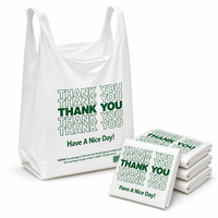 Sacs de courses imprimés blancs avec message de remerciement et 'Have a Nice Day' vert, emballage plié, pour caisse de supermarché, recyclables