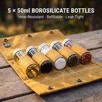 Boîte à assaisonnements portable d'extérieur en toile cirée style ferme, 5 x 50 ml, pour camping, barbecue, randonnée, toutes saisons, adultes