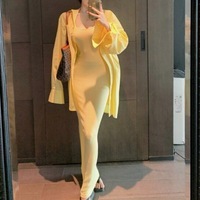 Ensemble décontracté d'été pour femme : Chemise-veste jaune à col polo et manches longues, Robe nuisette, Jupe longue sirène, Deux pièces en polyester 3D