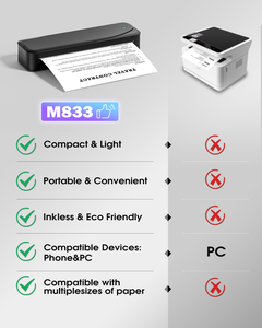 Imprimante thermique <span class=keywords><strong>portable</strong></span> Phomemo M833 2024, sans encre, compatible avec le papier A4/2/3/4, compatible avec IOS, Android, ordinateur <span class=keywords><strong>portable</strong></span>, utilisation d'autocollants - Product Image 2