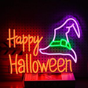 Happy Halloween LED Neon Wizard Hat Wall <b>Decor</b> Light USB Powered Dimmable Club Shop Atmosphere Light Indicator Light 5V 12V - Product Image 1