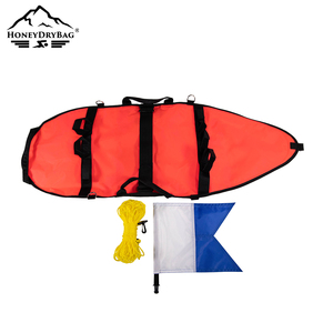 Flotteur de bouée de torpille en nylon de chasse sous-marine avec <span class=keywords><strong>gonfleur</strong></span> oral et drapeau de plongée, anneaux en D en acier inoxydable, bouée de pêche sous-marine haute visibilité - Product Image 5