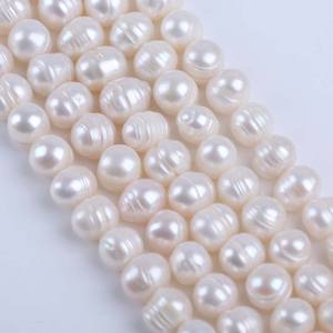 Perles d'eau douce semi-finies de 18 cm, 9-10 mm, blanches et colorées, presque rondes, perles percées, enfilées sur fil, vente en gros - Product Image 1