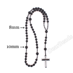 Collana <span class=keywords><strong>Rosario</strong></span> Cattolico in Cristallo di Pietra all'Ingrosso, Collane <span class=keywords><strong>Rosario</strong></span> Nere con Perline Gioielli per Donna Uomo - Product Image 4