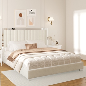 Base de lit moderne réglable en velours, style hôtelier, avec design à bord bas lisse, facile à assembler pour les hébergements d'hôtes - Product Image 1