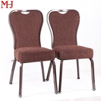 Chaises de banquet modernes empilables en métal pour l'extérieur, revêtement en tissu marron, chaises de salle à manger pour hôtel, restaurant, salon, mariage