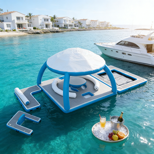Île flottante gonflable pour 6 à 10 personnes <span class=keywords><strong>avec</strong></span> auvent, plateforme <span class=keywords><strong>de</strong></span> fête aquatique <span class=keywords><strong>de</strong></span> luxe pour yacht et bateau - Product Image 1