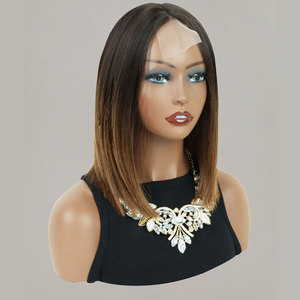 Fh đen màu nâu sẫm phần giữa ren phía trước Bob tóc giả tóc tổng hợp tóc giả - Product Image 1