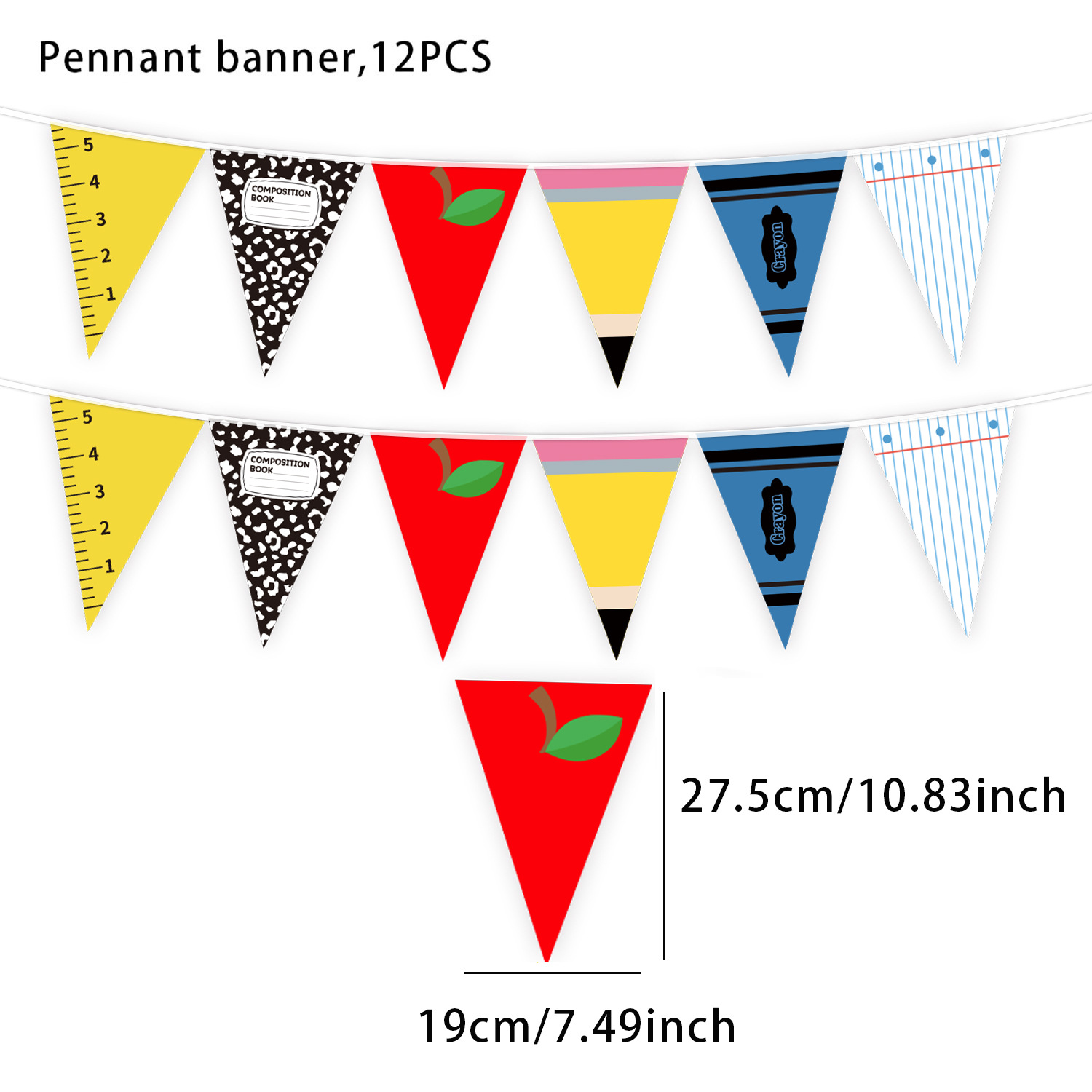 12 banderas triangulares - temporada de regreso a clases