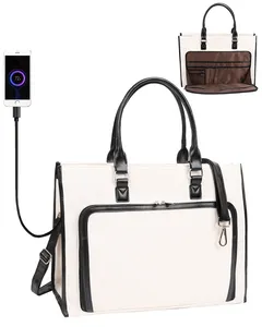 RelieveI Bolsa para Laptop feminina de 17,3 polegadas, bolsa de lona, esquema de cores preto e branco, maleta com elementos da moda