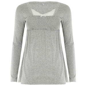 Women Breathable Eco-Friendly Knitted Long Sleeve Lace <b>Patchwork</b> T-Shirt Square Neck Smocked Slim Fit Vintage Casual <b>Top</b> - Product Image 6