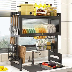 Lavabo üzerinde bulaşık kurutma rafı büyük bulaşık kurutma rafı Flip kapı paslanmaz çelik bulaşık damlalıklı mutfak lavabo organizatör - Product Image 3