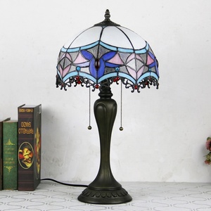 LongHuiJing Mediterranean Tiffany Style Stained Glass Lampshade Desk Lights Blue White Baroque Style <b>Table</b> <b>Lamps</b> - Product Image 4
