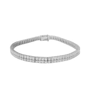 Pulseira feminina ouro 9k, bracelete dainty para casamento, tênis ouro 9k, brilhante, duas linhas, moissanite