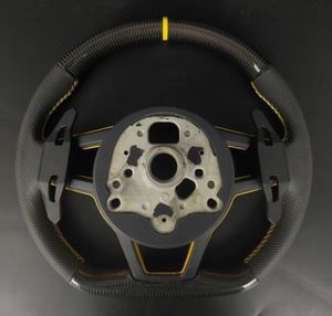 Volant en cuir et fibre de carbone RS avec accent de surpiqûre jaune pour Audi A3/A4/A5/A6L/Q3/Q5/Q7 – Amélioration pour voiture de sport - Product Image 2