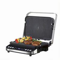 Grill électrique professionnel 2-en-1 détachable, presse à panini/sandwich, machine à steak de bœuf, surface entièrement rainurée/lisse en PTFE