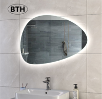 Espejo de Baño Redondo LED Moderno Antivaho, Montado en la Pared, de Más de 60 Pulgadas, Alimentado por Enchufe, Garantía de 3 Años, Solución de Diseño Gráfico