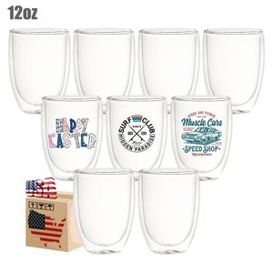 Vaso de vidrio transparente redondo de doble pared preperforado de 8oz, 12oz, 15oz para cappuccino, latte y bricolaje con purpurina - Product Image 1