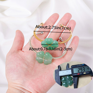 Bracciale a quadrifoglio in avventurina verde naturale all'ingrosso, regolabile, placcato oro e argento, bracciale aperto per gioielli portafortuna - Product Image 2