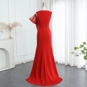 SF121แจนเซมเบอร์เดรสออกงานนางเงือกแขนกุดสีแดงมีโบว์ - Product Image 2