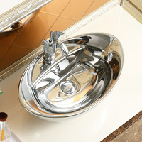 Lavabo de salle de bain moderne en céramique plaqué or fait main couleur argent