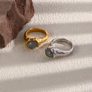 Organic Textured Natural Stone Stainless Steel <b>Ring</b> 18K Gold Plated Waterproof <b>Statement</b> Finger Jewelry For Women - Product Image 5
