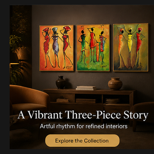 Arte de Pared en Lienzo con Figuras Africanas Inspiradas en el Estilo Vintage, Impresiones Coloridas y Alargadas para Decoración de Interiores de Sala de Estar, Pasillo u Hotel - Product Image 1