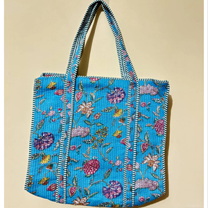 Women's for Blue-<b>Colour</b> Cotton Quilted Tote Bag Personalized Floral Block Print Bag <b>Set</b> Market Bag Shoulder Bag Wholesale Price - Product Image 1