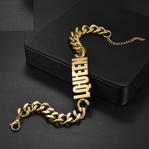 Bracciale <span class=keywords><strong>a</strong></span> catena cubana in acciaio inossidabile placcato oro 18K sottovuoto, anti-ossidazione, <span class=keywords><strong>con</strong></span> lettere personalizzate, regalo per <span class=keywords><strong>la</strong></span> festa del papà - Product Image 5