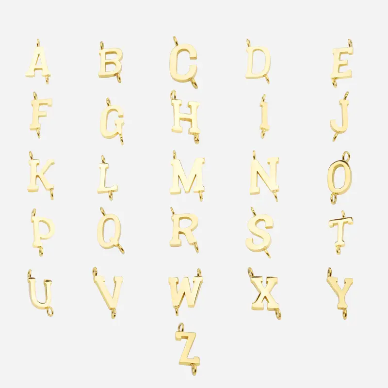 सोना मढ़वाया स्टेनलेस स्टील प्रारंभिक पत्र लटकन आकर्षण हार गहने बनाने के लिए दो छेद जुड़ा 26 पत्र वर्णमाला