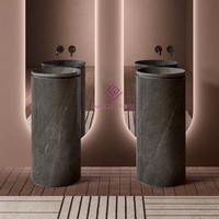 Lavabo autoportant en marbre Nero Marquina de style italien, lavabo en pierre noire de luxe pour hôtel, villa et décoration de salle de bain haut de gamme
