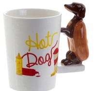 Tasse en céramique en forme de teckel peinte à la main en 3D, tasse à eau pour chiot animal en trois dimensions