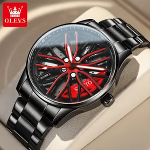 OLEVS 9937 Wholesale Band Unique Creative Quartz Branded Blue Waterproof Car Rim Wheel Steering Watch For Man