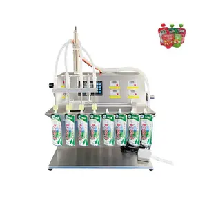 FillinMachine 4 Heads Automatic shape sauce Doypack Stand Up Spout Pouch Filling Sealing Machine For Jelly Juice Ketchup