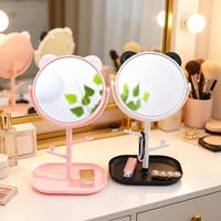 Miroir de maquillage rotatif de bureau à cadre en plastique haute définition avec oreilles de chat, design créatif et minimaliste, pour table de toilette de princesse et de beauté