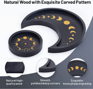 صينية خشبية على شكل هلال، طقم حامل كريستال للعرض وتخزين الأحجار، منظم قمري لمستلزمات ويكا والزيوت العطرية والصخور وطاولة المذبح - Product Image 2