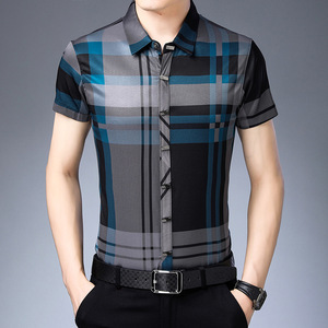 Di alta qualità con colletto ribassato <span class=keywords><strong>Slim</strong></span> <span class=keywords><strong>Fit</strong></span> a maniche corte Casual plaid camicie stampate da <span class=keywords><strong>uomo</strong></span> - Product Image 5